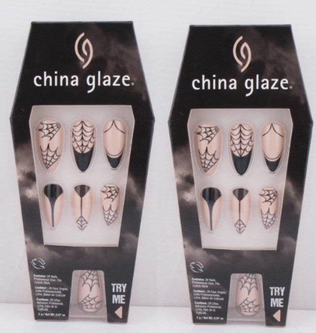 Glue-On Nail Tips with Glue - 28 Count Spider Web Design, 2 Pack