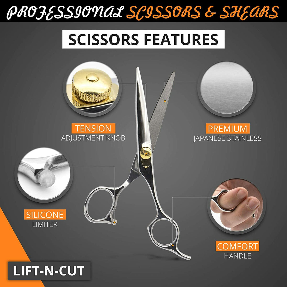 Professional Hair Cutting & Thinning Scissors Set with Leather Case - 6.5 Inch