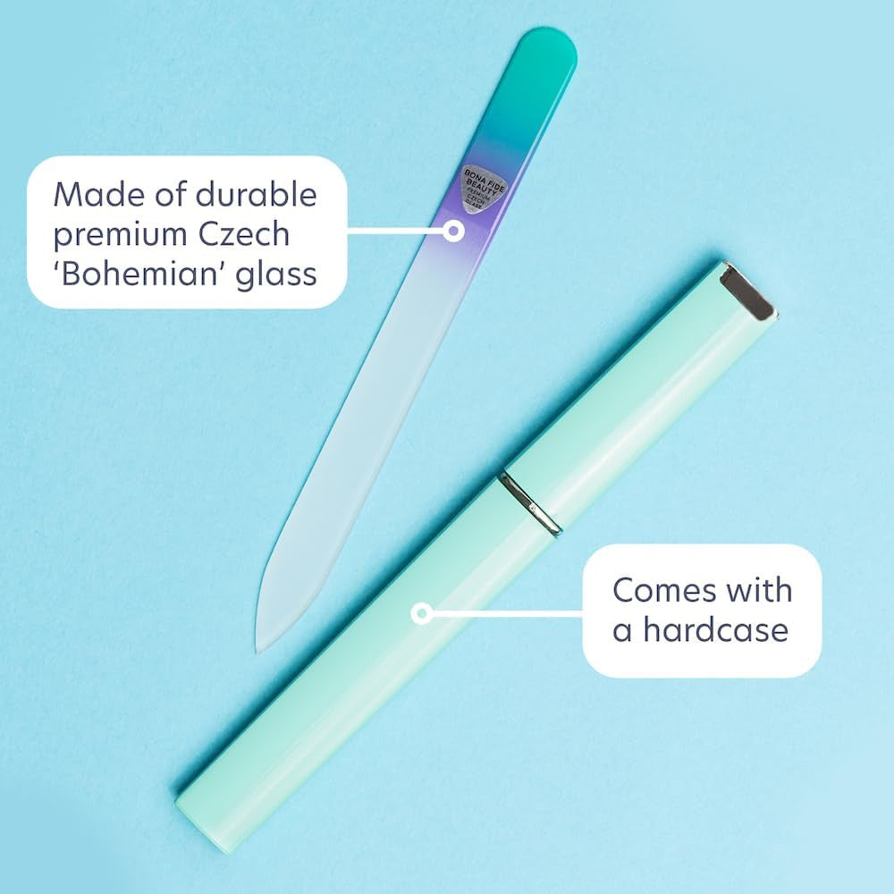 Czech Glass Nail File with Case - Premium Crystal Nail Buffer for Natural Nails