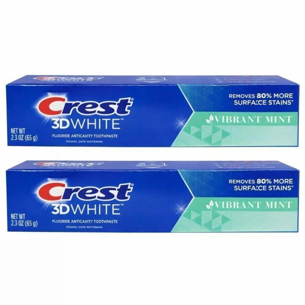 2-Pack Crest 3D White Fluoride Anticavity Whitening Toothpaste - Vibrant Mint 2.3 oz