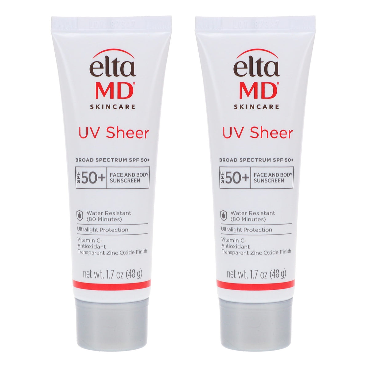 2 Pack EltaMD UV Sheer Broad Spectrum SPF 50+ Facial Sunscreen 1.7 oz