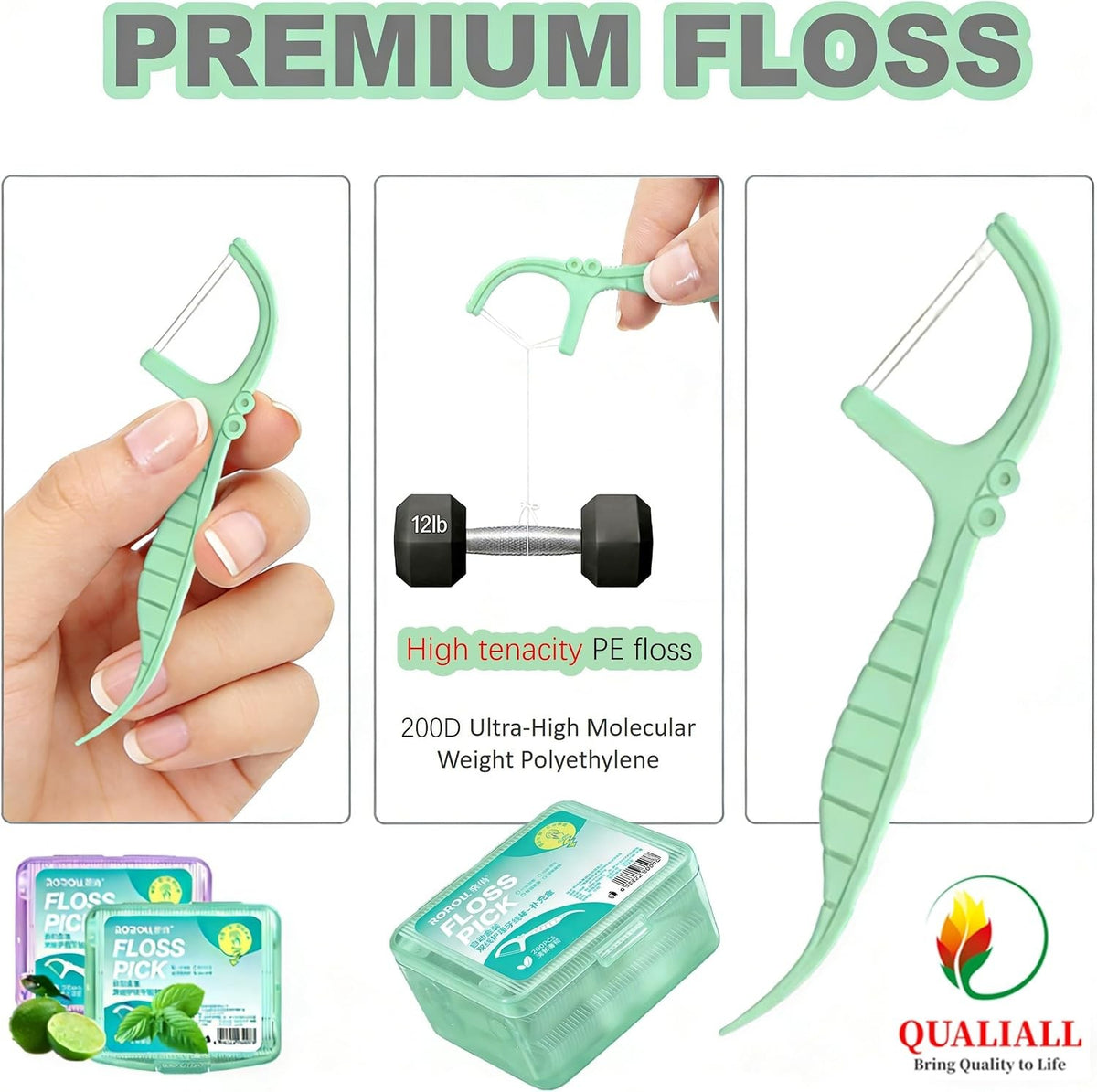 Twin Line Dental Floss Picks 400 Count - Mint & Lime Flossers for Oral Hygiene
