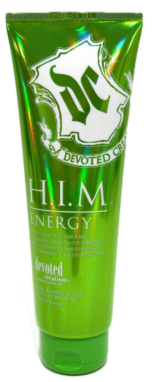 Devoted Creations HIM Energy Dark Natural Bronzer Tanning Lotion 8.5 fl oz - Fast Absorbing, Hydrating, Tattoo Fade Protection, Sensitive Skin