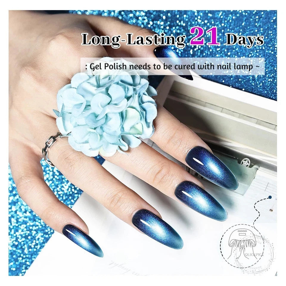 Cat Eye Gel Nail Polish Set - 10 Vibrant Colors with Base & Top Coat, Magnet for DIY Nails