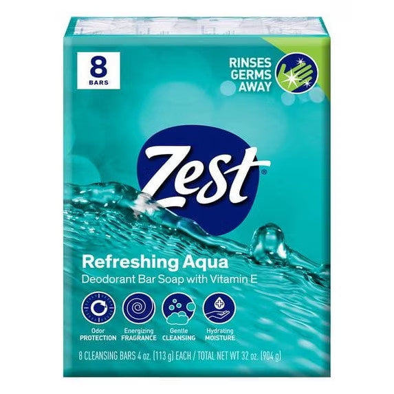 Hydrating Deodorant Bar Soap 8-Pack - Nourishing Aqua Scent, Gentle & Eco-Friendly