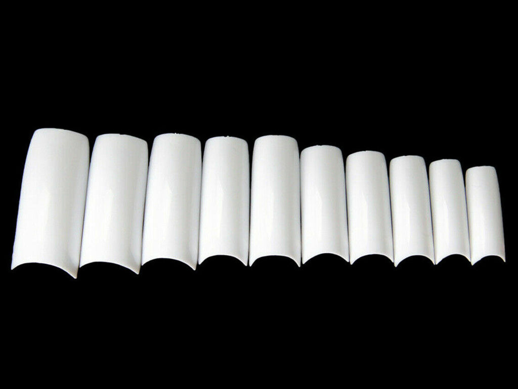 Long Square False Nail Tips - Coffin Shape, Transparent, French Style, 500 or 1000 Pcs
