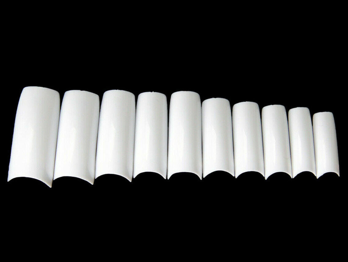 Long Square False Nail Tips - Coffin Shape, Transparent, French Style, 500 or 1000 Pcs