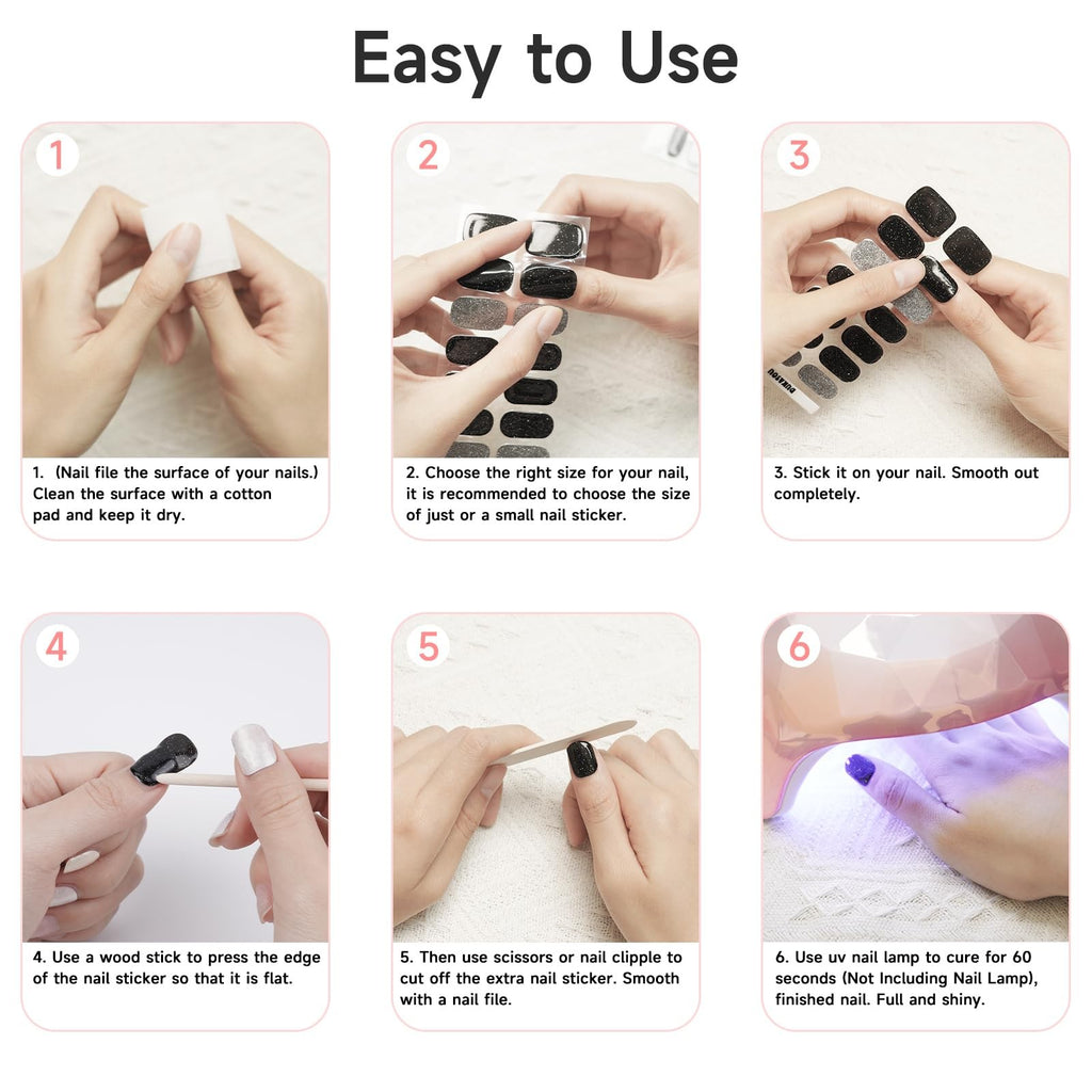 Semi Cured Gel Nail Strips Dreamy Waves 28pcs UV Ready for Home Manicure