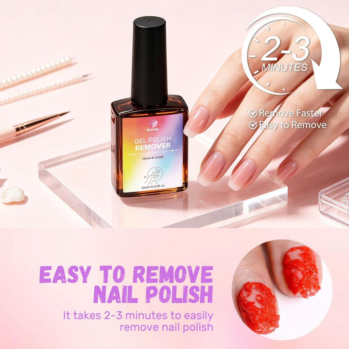 Gel Nail Polish Remover 20ml Pack of 5 - Fast, Safe & Organic Formula