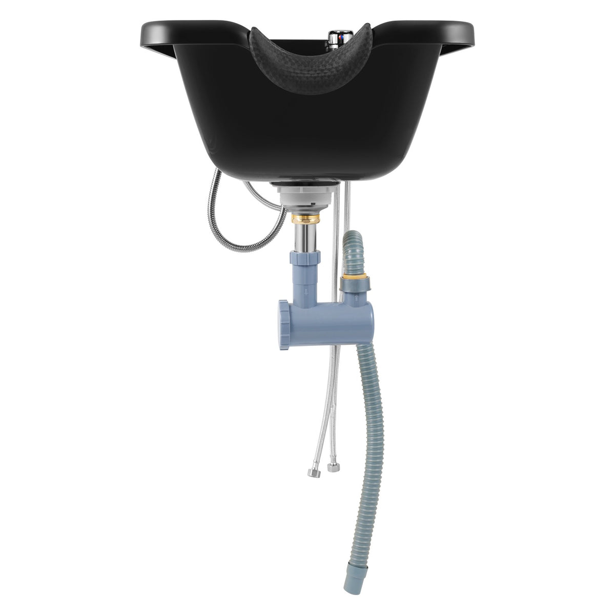 Wall Mounted Shampoo Bowl with Faucet Spray P-Trap Salon Sink Black ABS