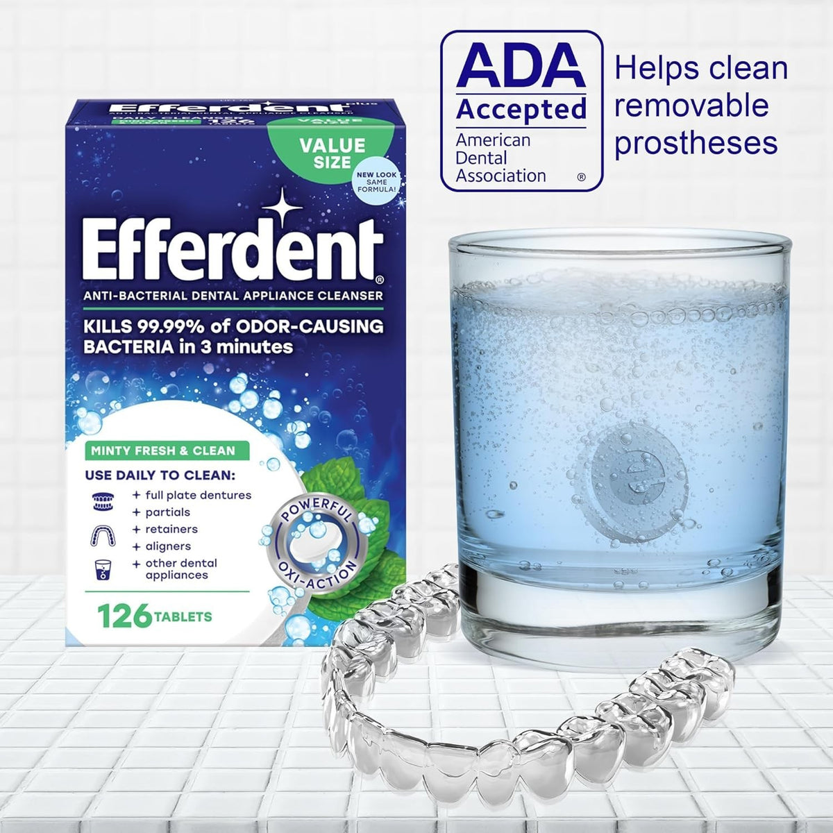 (2 Pack) Efferdent Denture & Retainer Cleaner Tablets - Mint, 126 Count