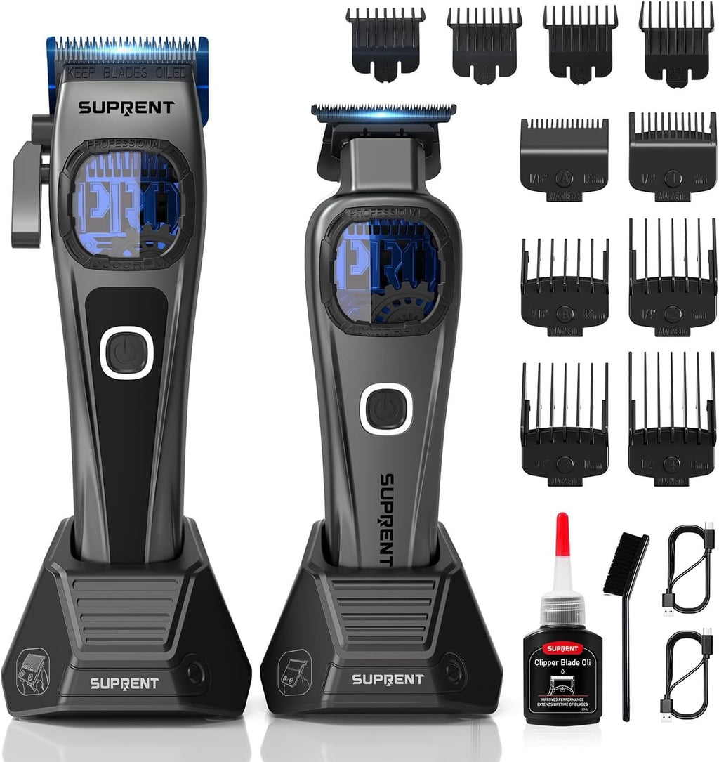 Cordless Hair Clipper & Trimmer Set with Titanium Blades, Adjustable Speed