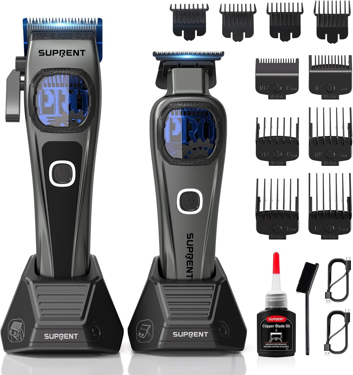 Cordless Hair Clipper & Trimmer Set with Titanium Blades, Adjustable Speed