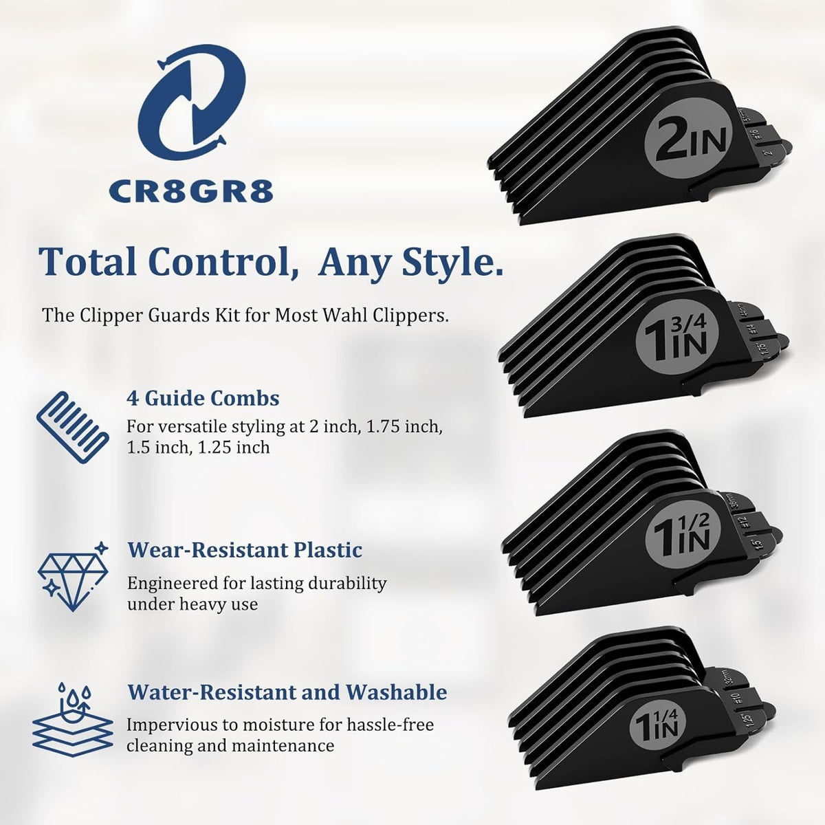 Extra Long Clipper Guard Set for Wahl Clippers 4-Piece Hair Guide Black