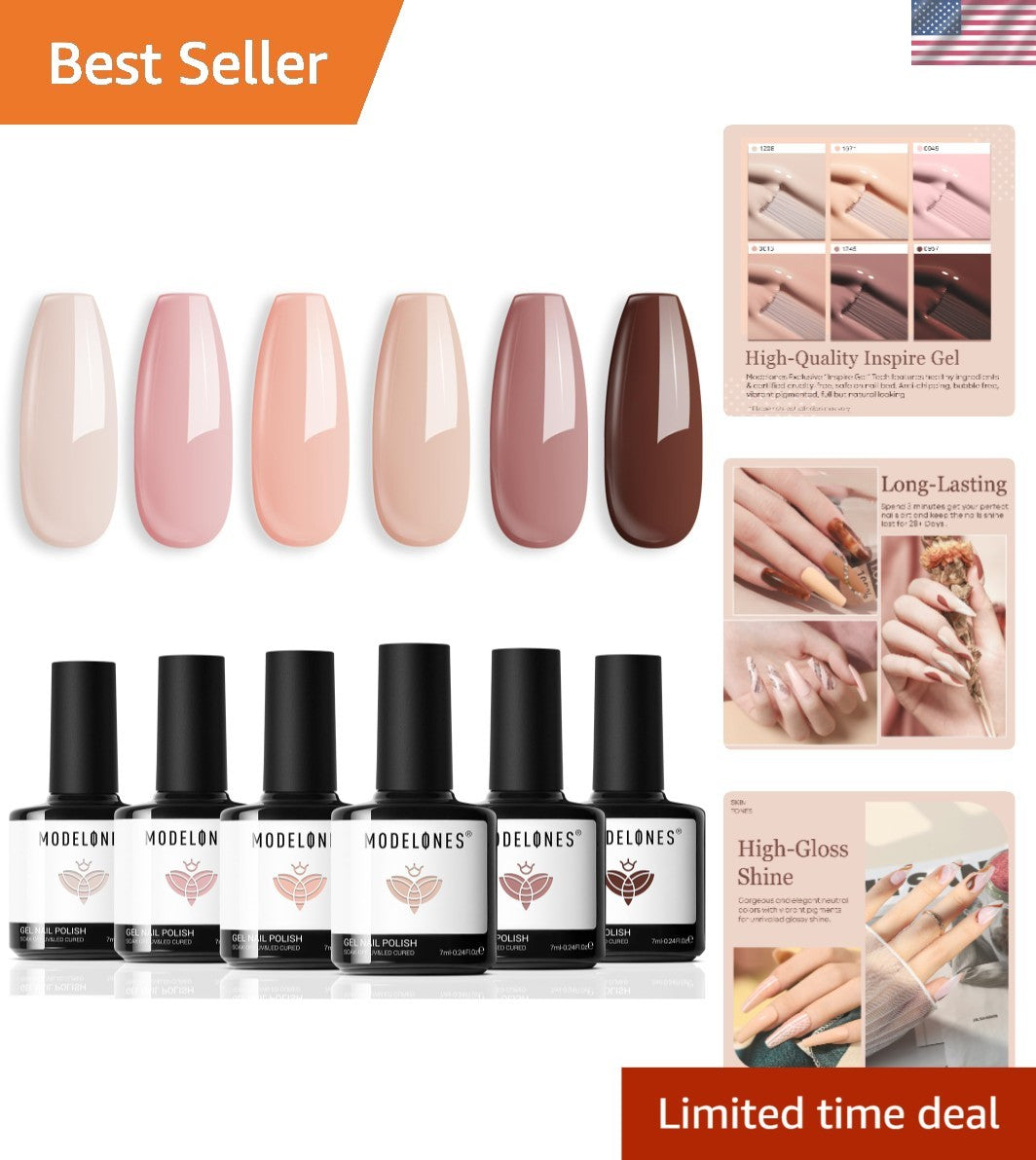 6 Color Gel Nail Polish Kit - Toxin-Free, Long-Lasting Shine & Gloss