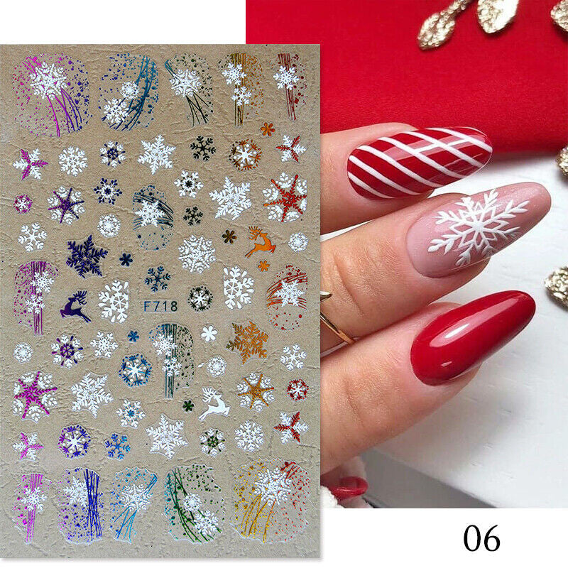 Christmas Nail Art Stickers Snowflakes Reindeer Star Colorful Decals - 1 Sheet