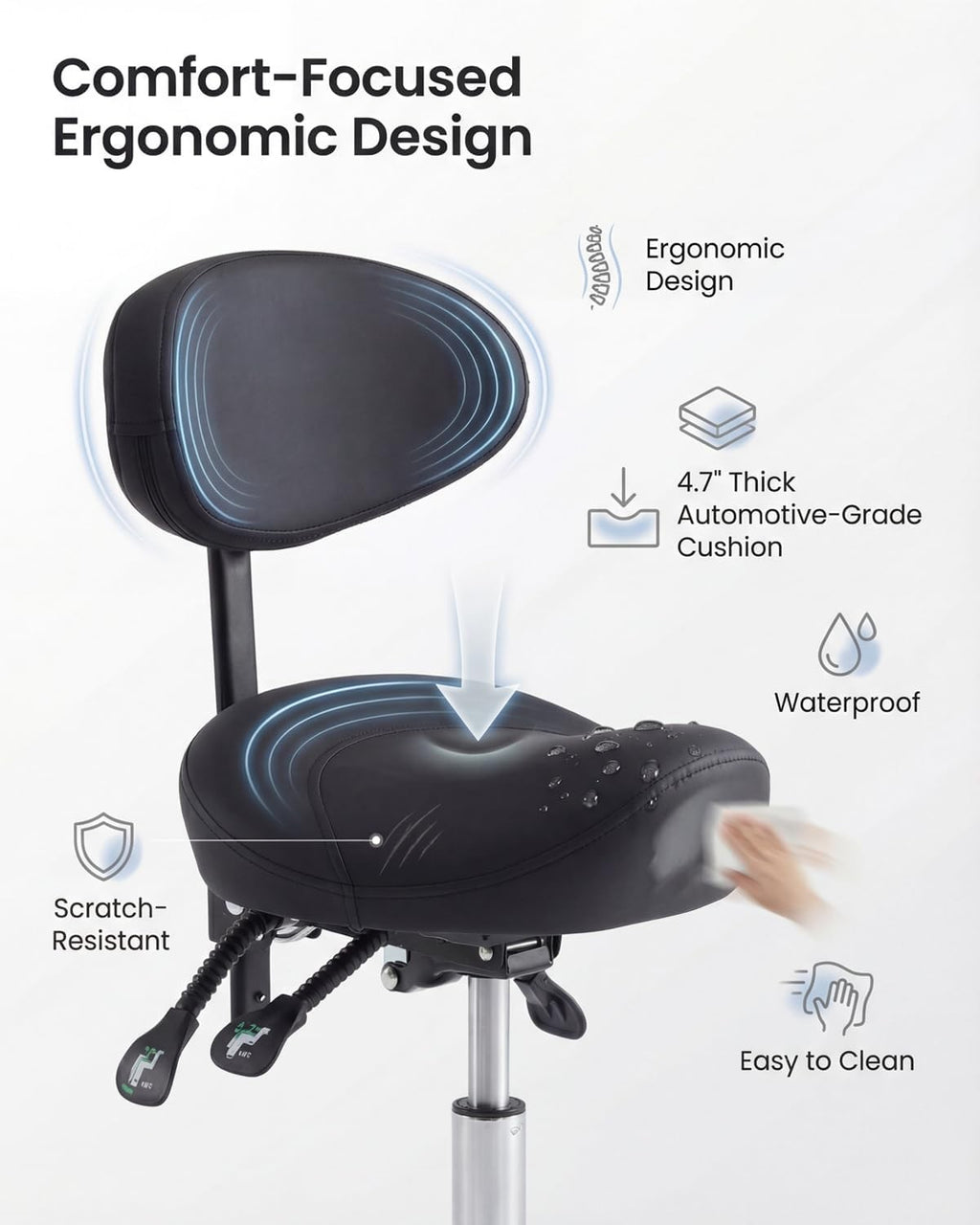 Black Hydraulic Saddle Stool with Backrest for Salon, Office & Spa