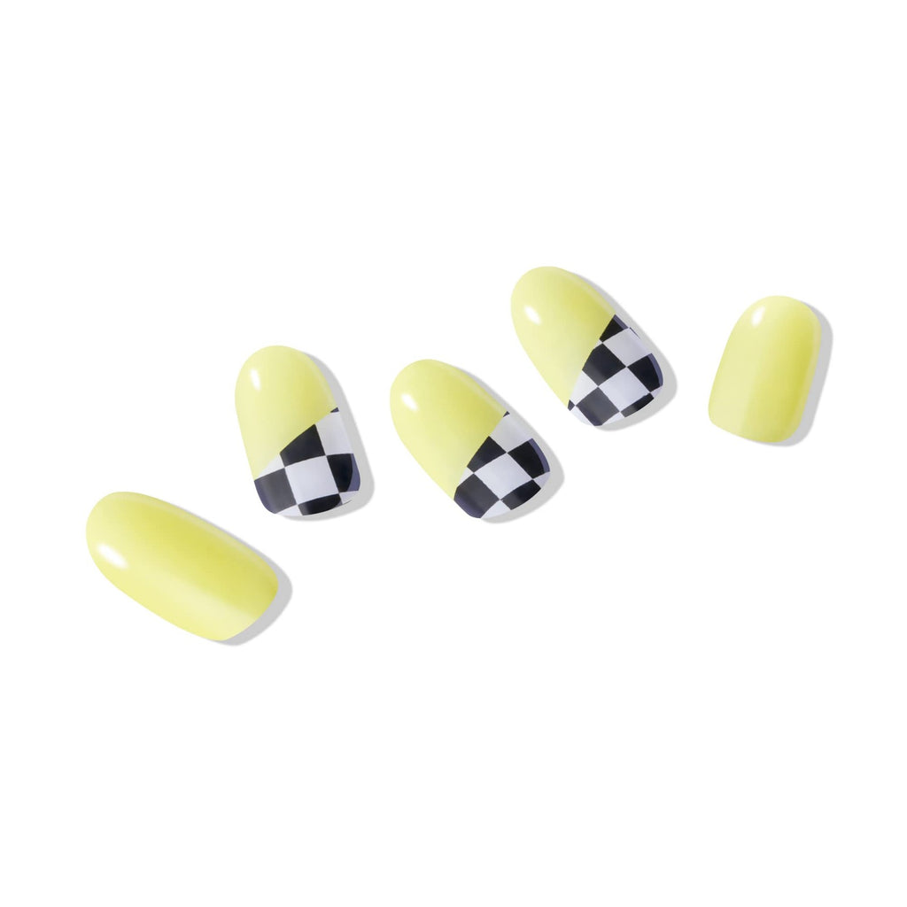 Semi Cured Gel Nail Strips - Lemon Check, Easy at-Home Manicure