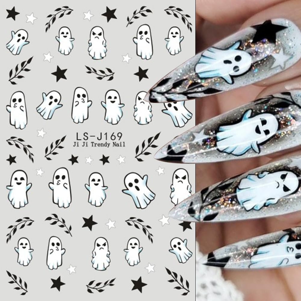 Halloween Nail Art Stickers Decals 3D Pumpkin Ghost 6 Sheets for Spooky Nail Designs