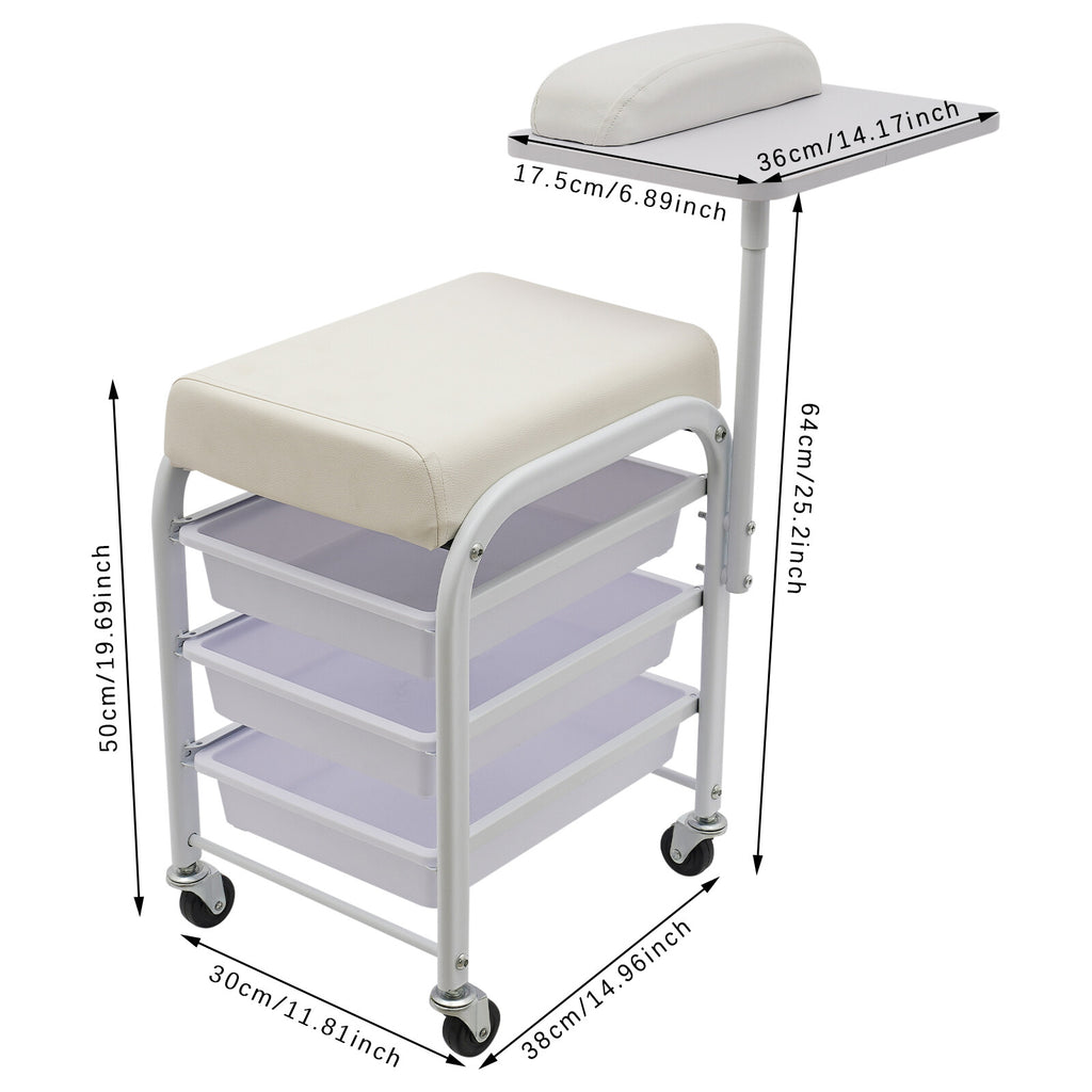Portable 3-Drawer Beauty Salon Nail & Foot Spa Trolley Cart with Wheels