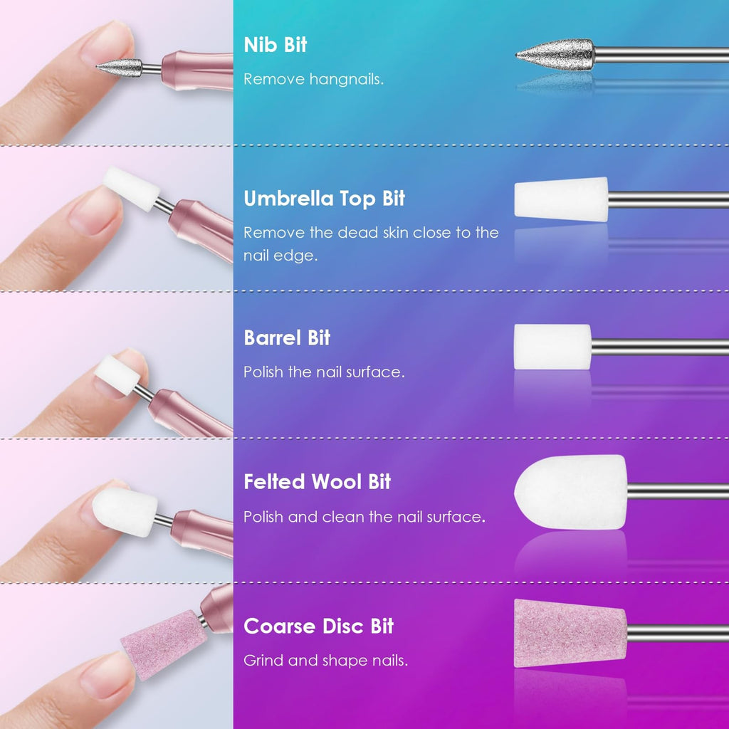 26PCS Nail Drill Bits Set with Holder Case - Pink Professional Manicure Tools