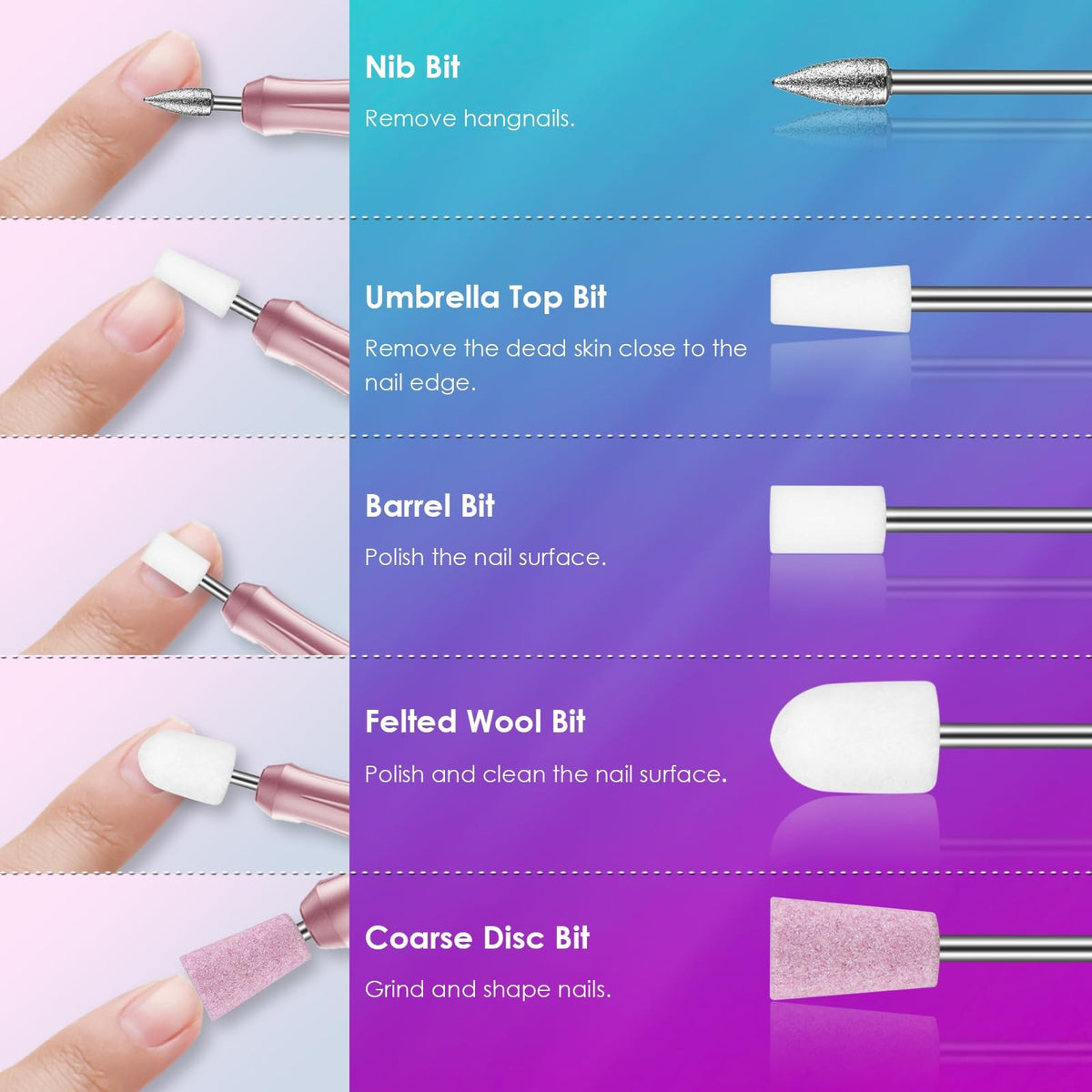 26PCS Nail Drill Bits Set with Holder Case - Pink Professional Manicure Tools