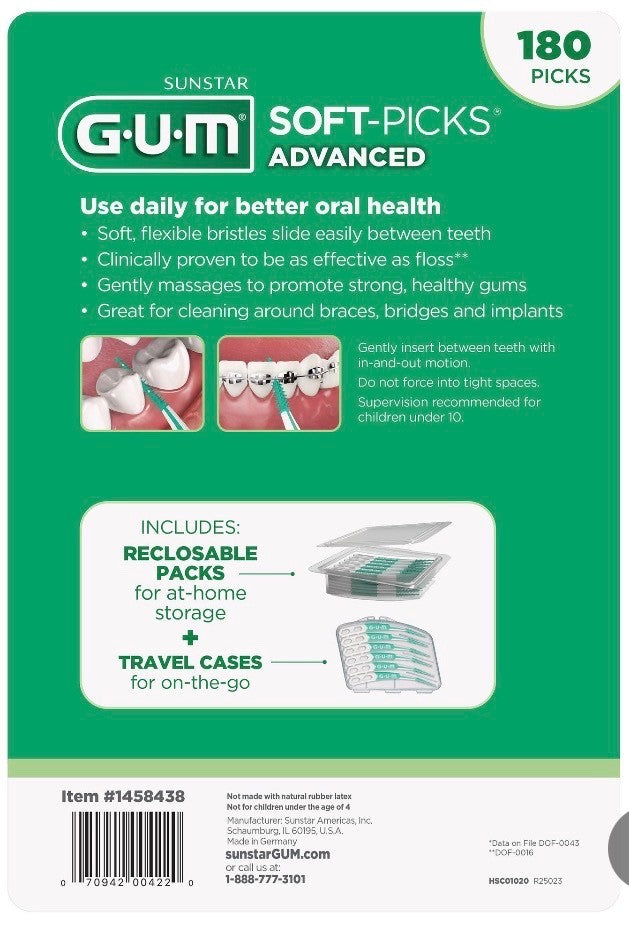 GUM Soft-Picks Advanced Mint Dental Picks 180 Count - Dentist Recommended