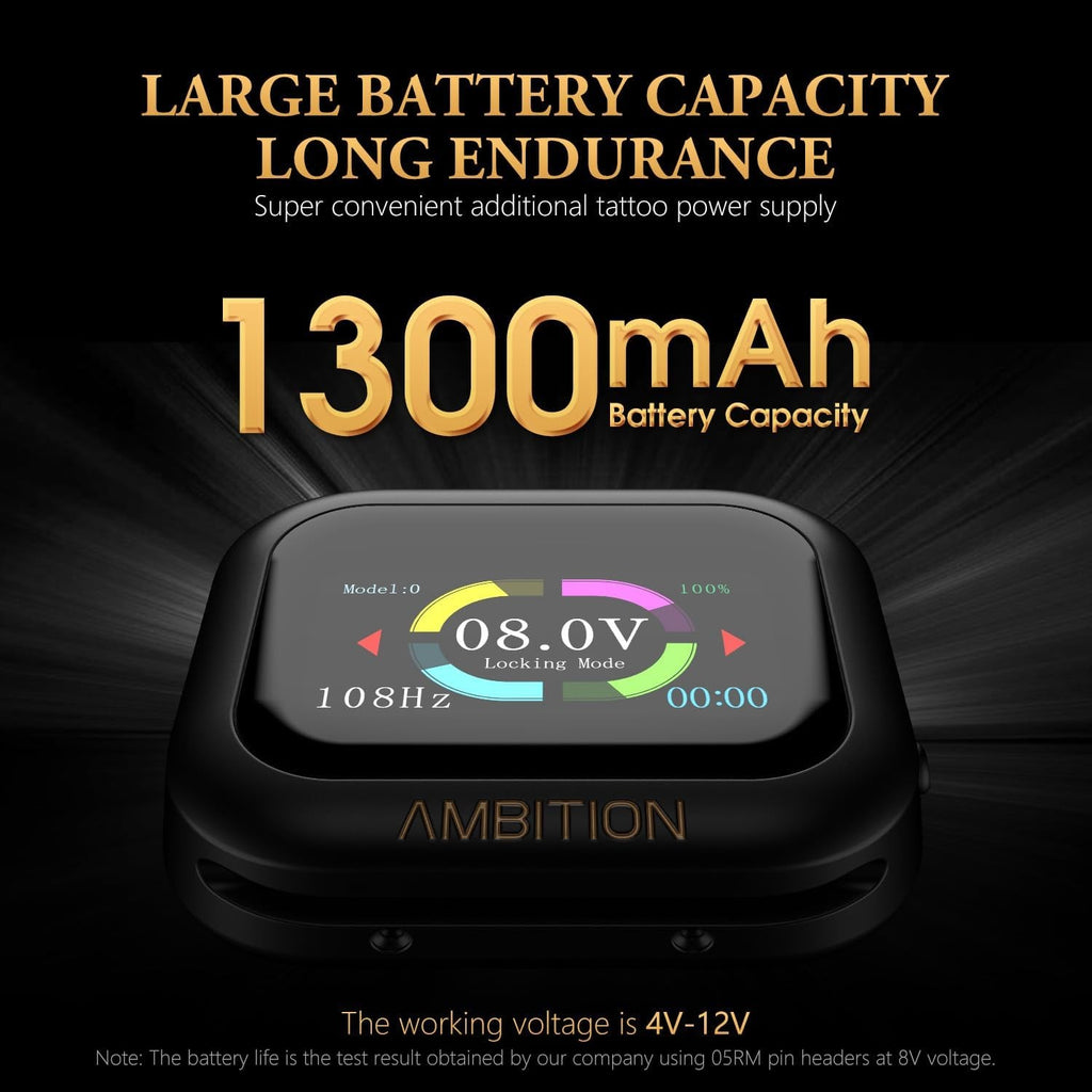 Ambition S1 Touch Screen Tattoo Power Supply – 1600mAh Lithium Battery
