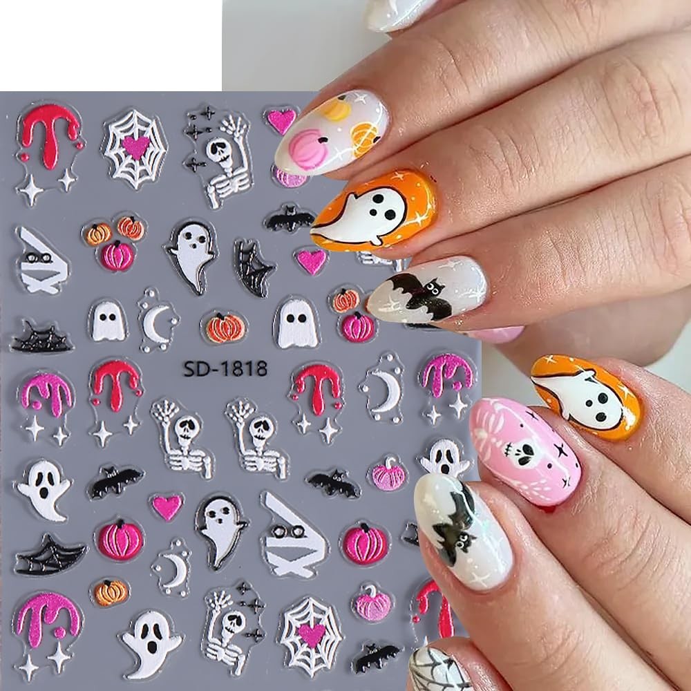 Halloween Nail Stickers 5D Embossed Decals - Spooky Nail Art Designs