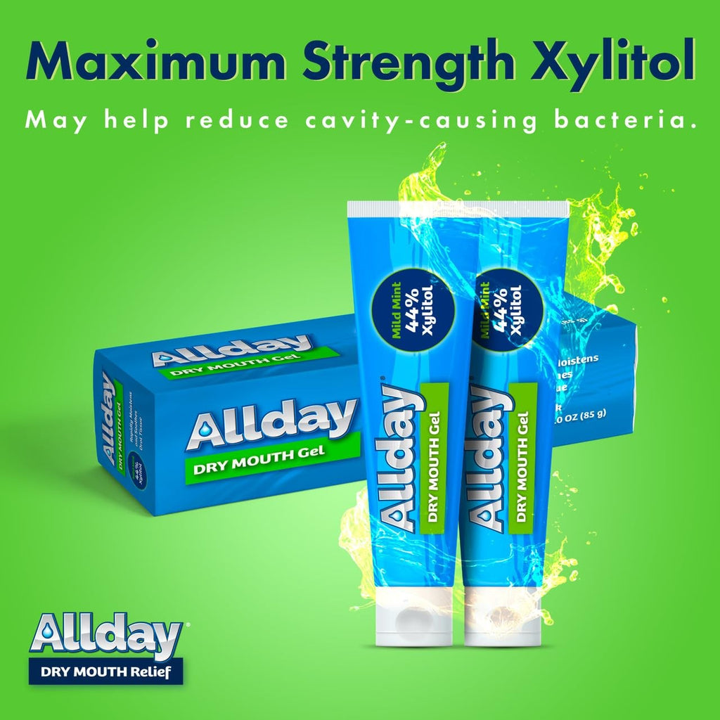 Dry Mouth Relief Gel with 44% Xylitol - Maximum Strength, Fast Acting, Non-Acidic, 2 Tubes