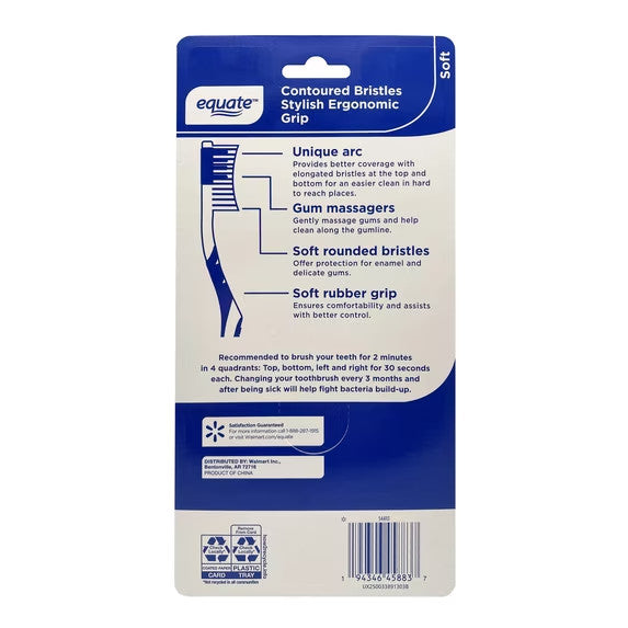 Manual Toothbrushes Soft Contoured Bristles Ergonomic Handle 6 Pack