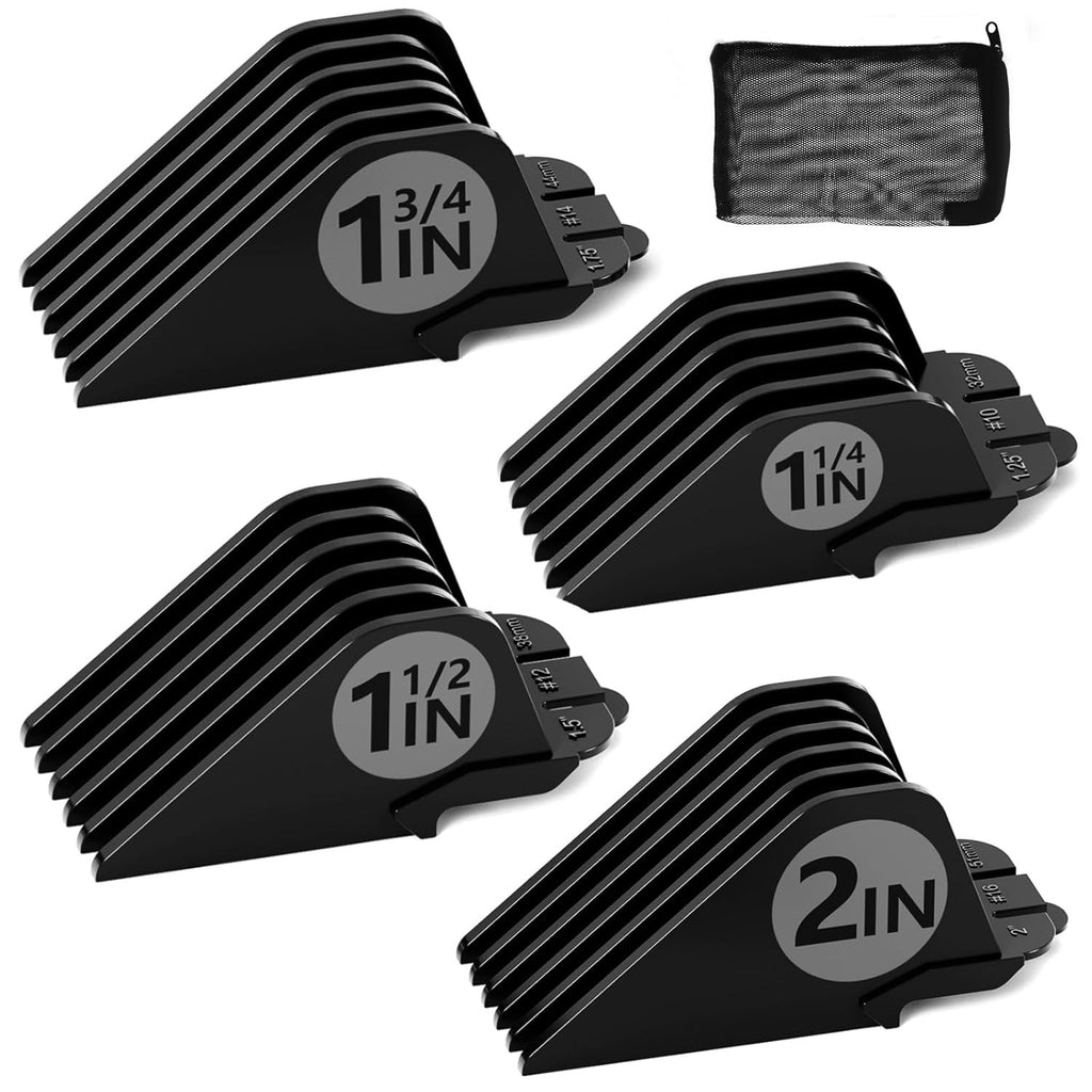 Extra Long Clipper Guard Set for Wahl Clippers 4-Piece Hair Guide Black