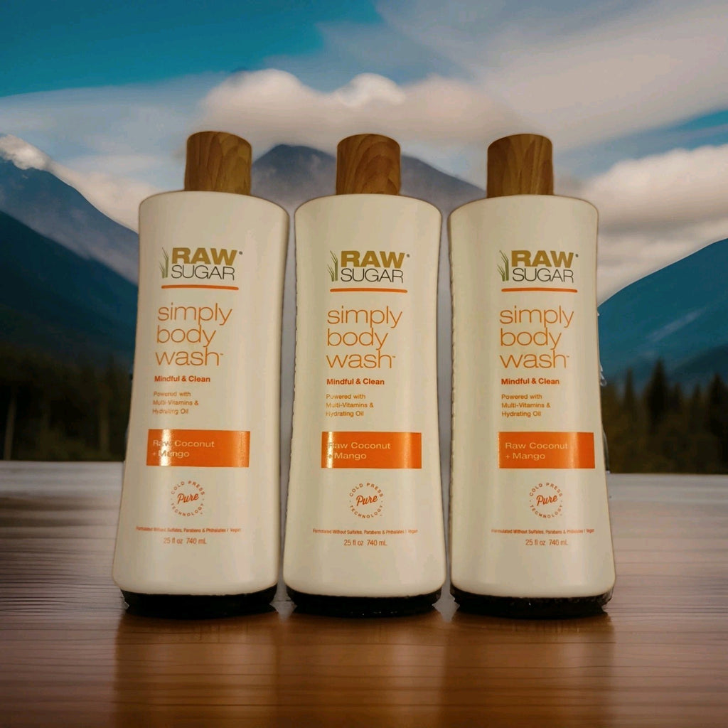 Raw Sugar Body Wash Coconut Mango 25oz Set of 3 Natural Vegan Cleanse