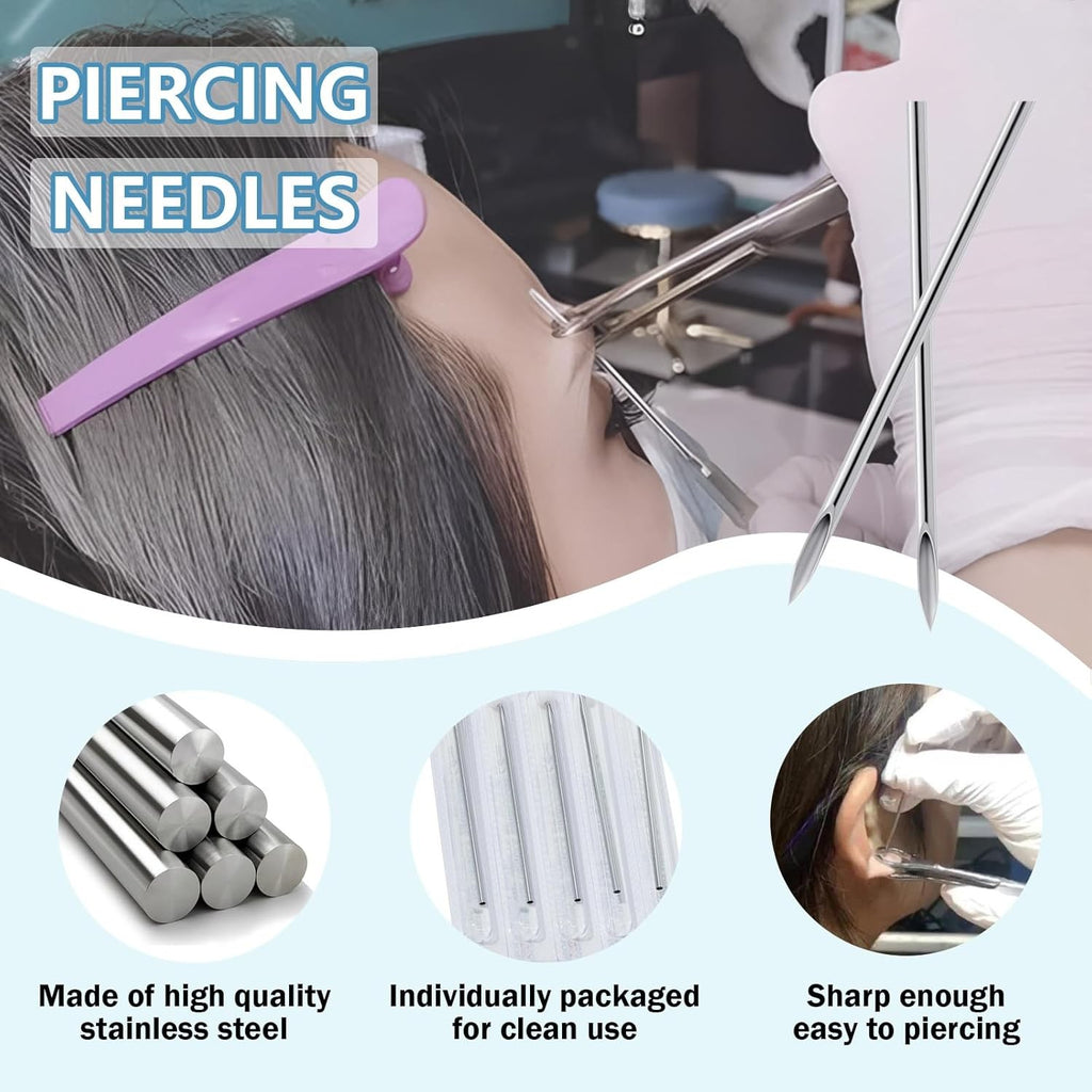 Professional Piercing Needles Kit 50Pcs 18G Stainless Steel for Body Jewelry