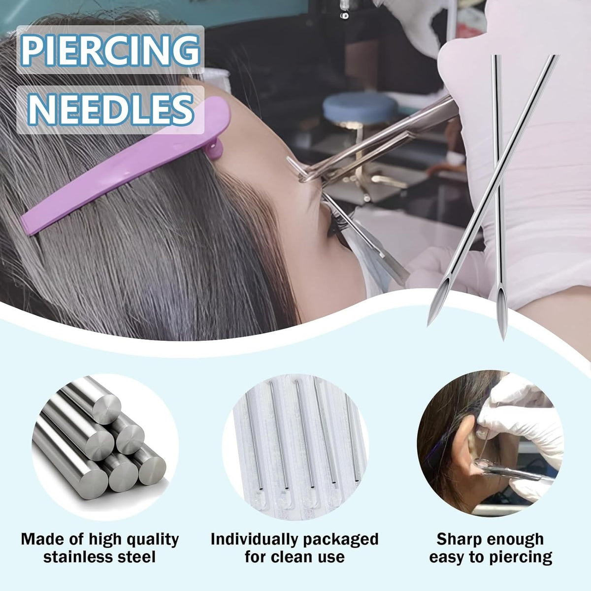 Professional Piercing Needles Kit 50Pcs 18G Stainless Steel for Body Jewelry