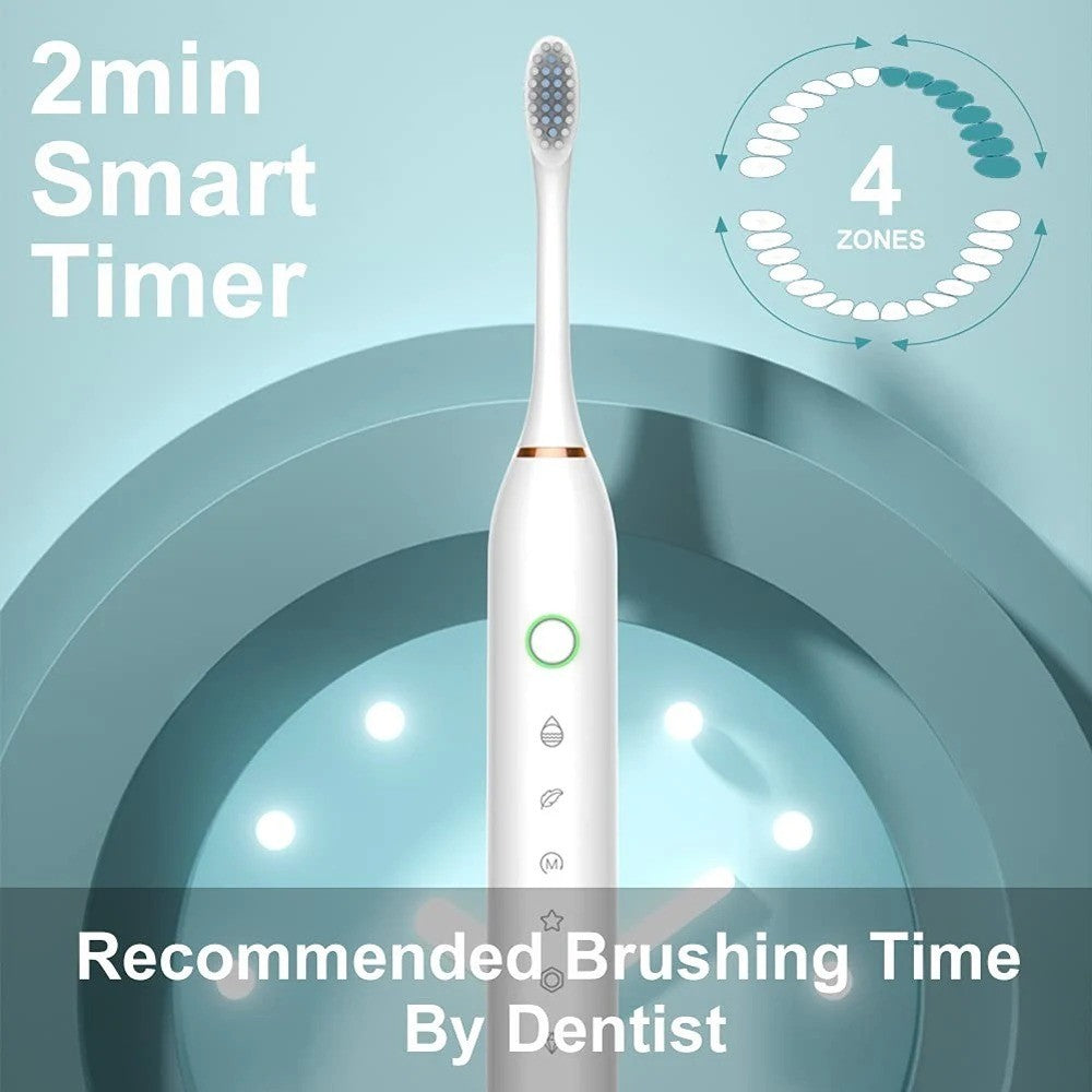 Electric Toothbrush with 6 Modes, USB Rechargeable, Soft Bristles, 8 Heads
