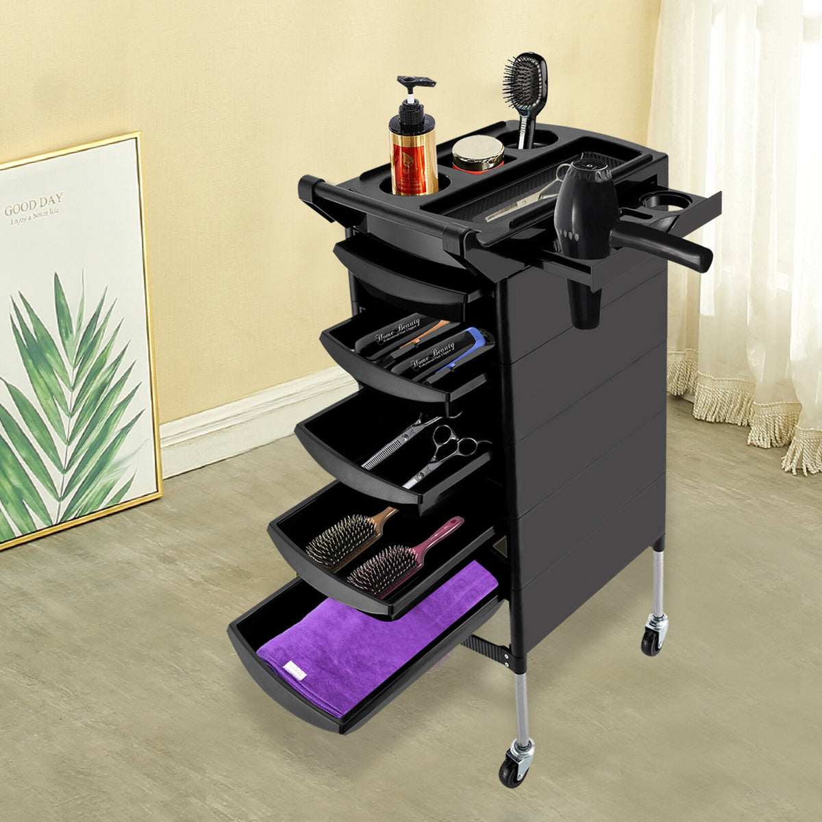 Salon Trolley Cart with 5 Drawers and Mobile Storage Station for Hair Styling