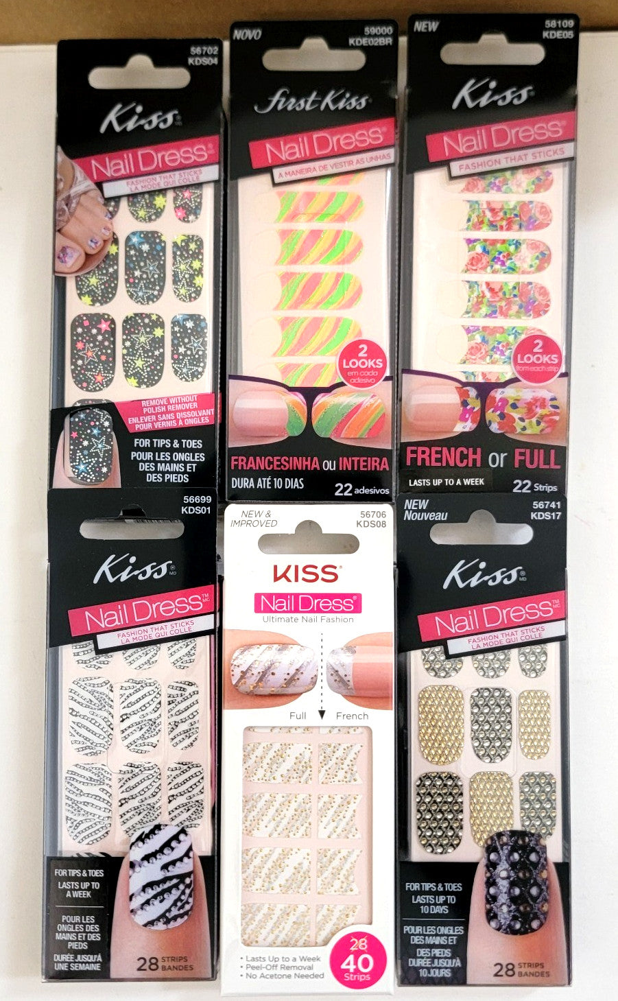 6-Pack Nail Wraps Polish Strips for Tips and Toes - Assorted Designs