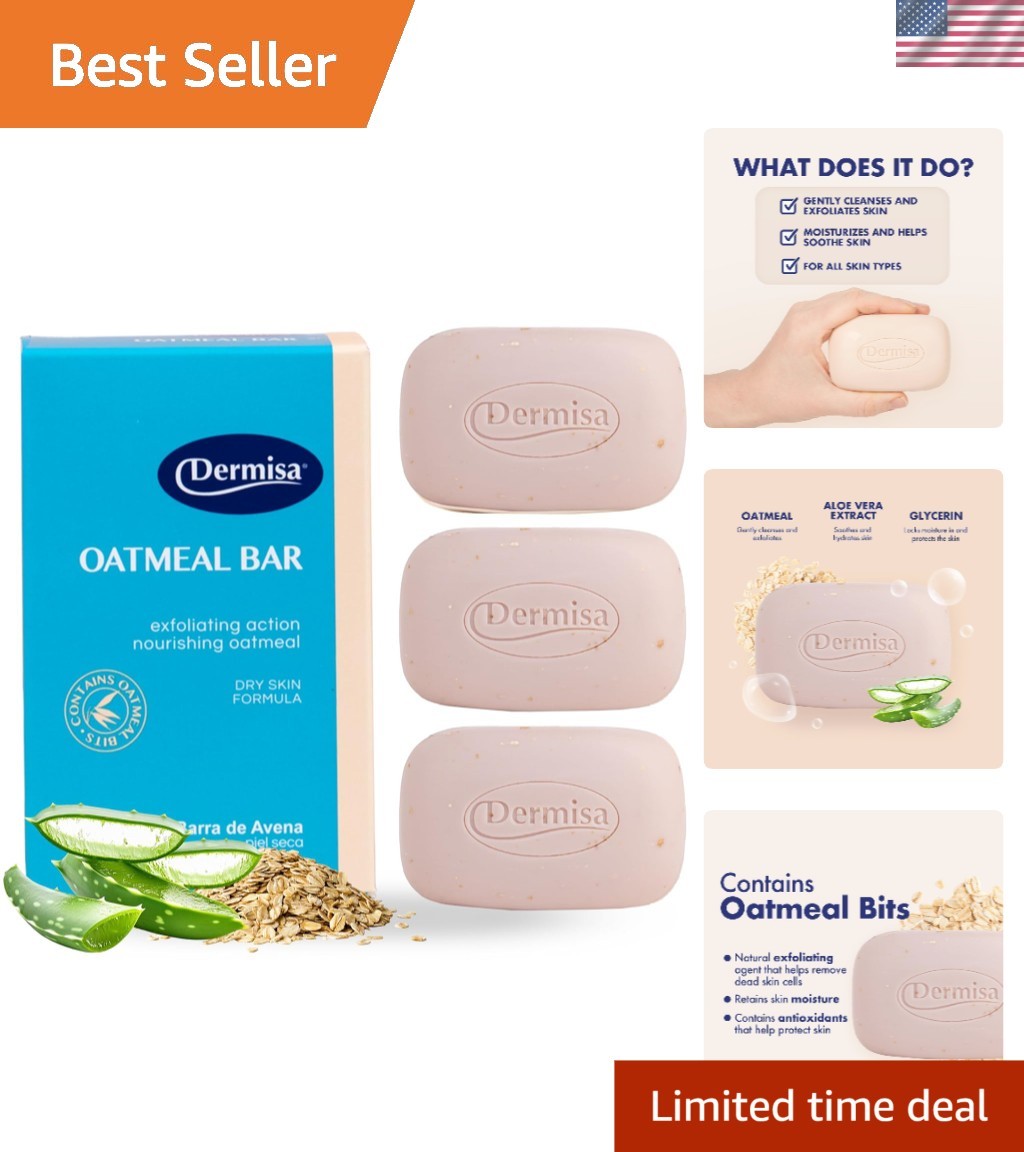 Exfoliating Oatmeal Soap with Aloe Vera 3-Pack for Sensitive Dry Skin