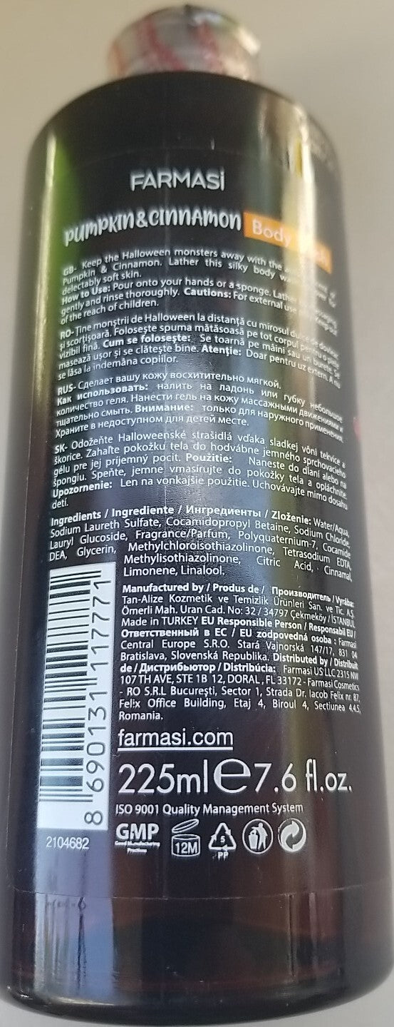 Pumpkin & Cinnamon Body Wash - 225ml Moisturizing Shower Gel