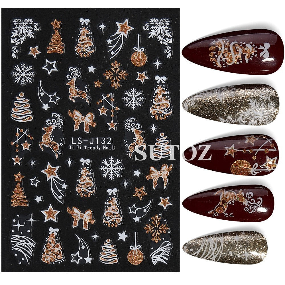 Christmas Gold Glitter Snowflake Nail Art Stickers Decals - Holiday Winter Design