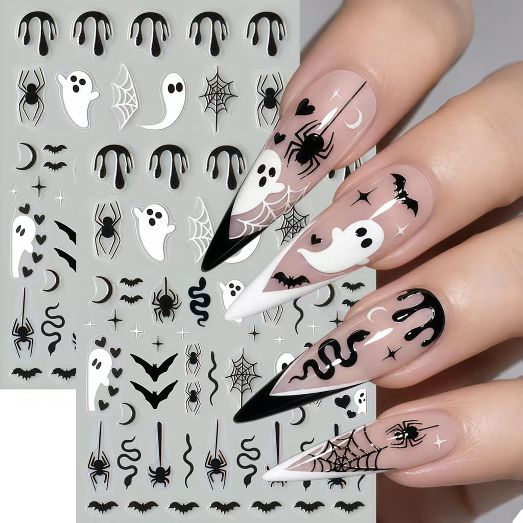 Halloween Nail Stickers Set - 6 Sheets Bat Spider Spider Web Multicolor