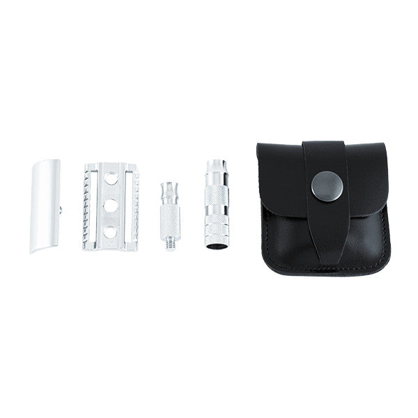 Travel Safety Razor with Leather Case - Double Edge, Compact & German Made