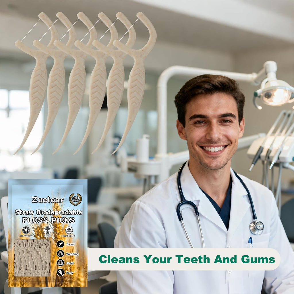 Biodegradable Vegan Dental Floss Picks - 200 Count Eco-Friendly Oral Care for Adults & Kids