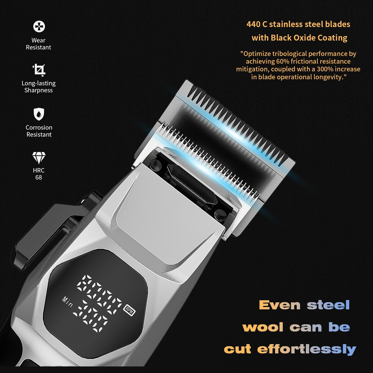 Professional Cordless Hair Clippers for Men - 8000RPM 5-Speed with Stainless Steel Blades
