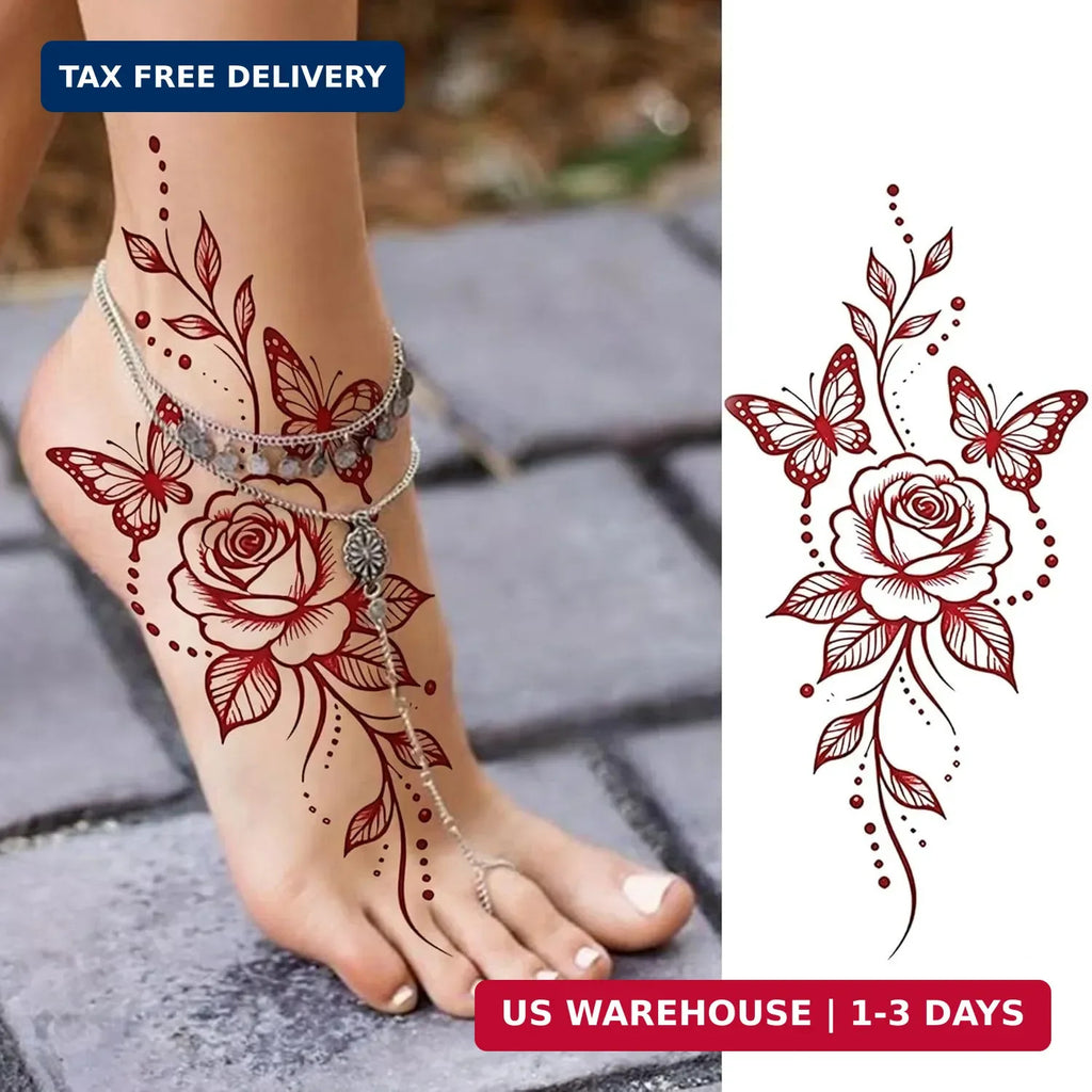 Temporary Tattoos 12 Sheets Waterproof 3D Floral Butterflies Roses For Women