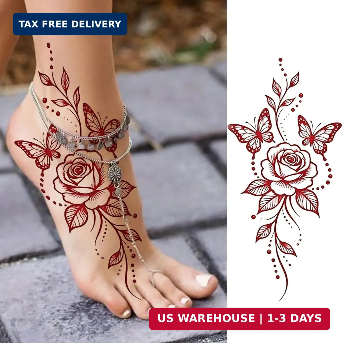Temporary Tattoos 12 Sheets Waterproof 3D Floral Butterflies Roses For Women
