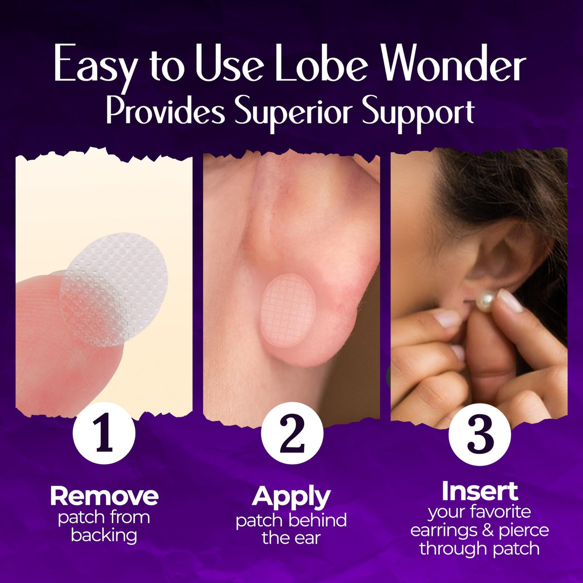 Lobe Wonder Ear Lobe Support Patch for Pierced Ears - Hypoallergenic Back Patch