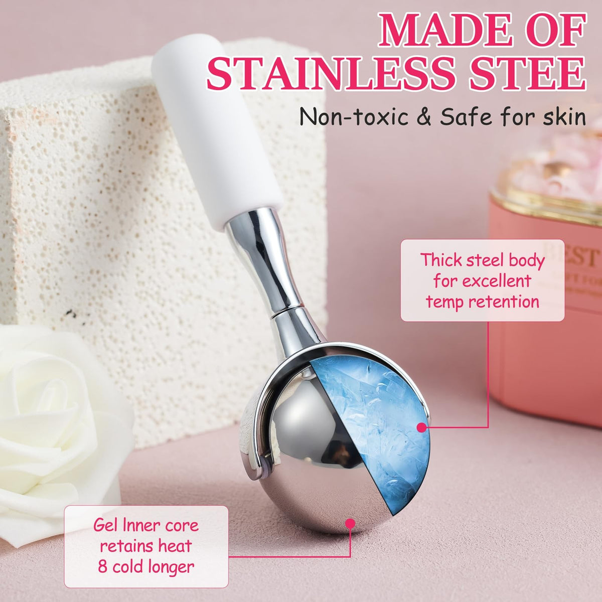 Cryo Face Sticks - 360° Rotating Stainless Steel Ice Globes for Skin Tightening