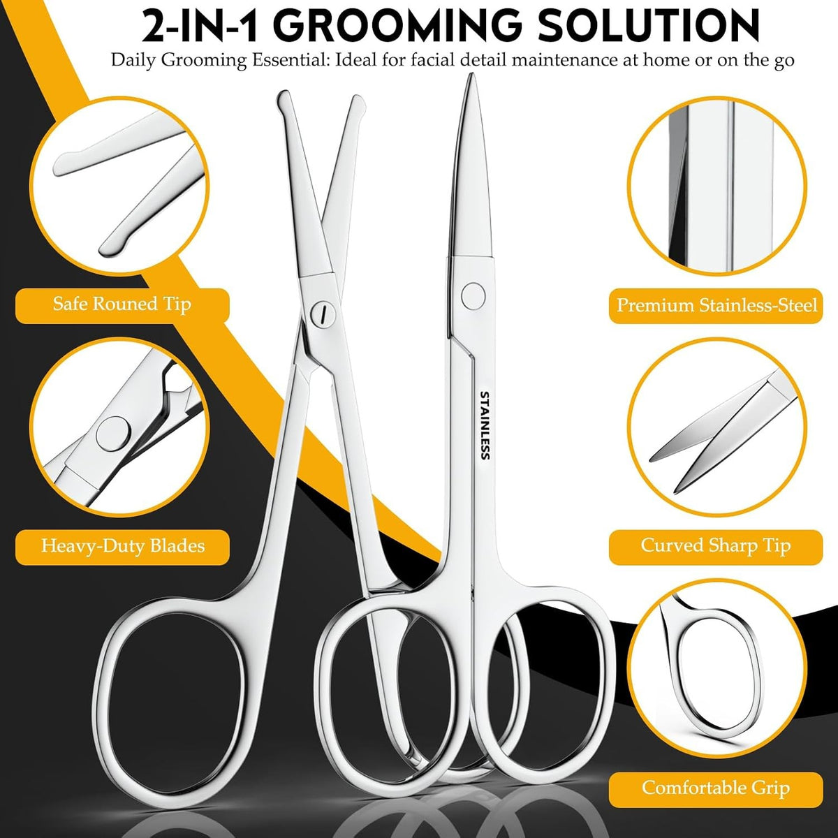 Stainless Steel Facial Grooming Scissors Set for Eyebrow Nose & Beard Trimming